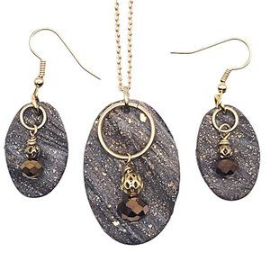 Necklace and Earrings Set - Earthy Tones with Brass Accents - Handmade